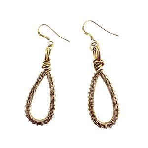 14K Gold Filled Handmade Artisan Wire Wrapped Teardrop Dangle 2" Earrings